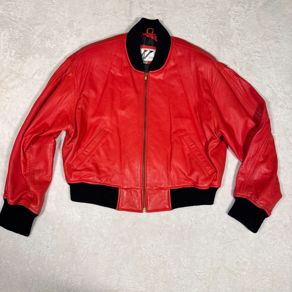 Vintage Wilsons Leather Bomber Jacket Women Large Red Cropped Retro 80s Full Zip